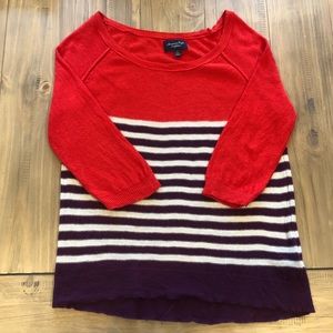 American Eagle Red, Purple, White Striped Sweater